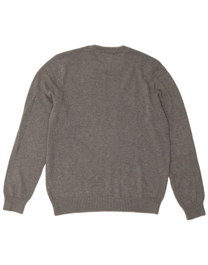 Męski sweter z okrągłym dekoltem Tommy Hilfiger, duży, szary, bawełniany