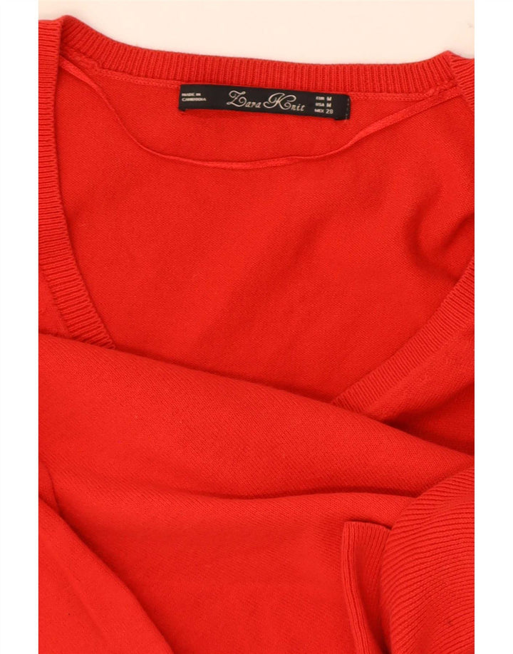 Sweter damski Zara z dekoltem w kształcie litery V, UK 12, średni czerwony