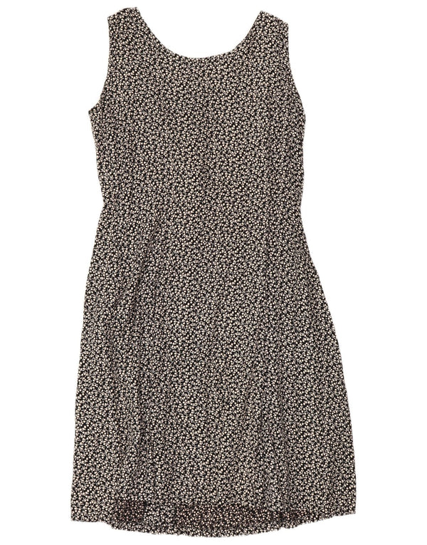 Damska sukienka koszulowa bez rękawów Leonik UK 14, duża czarna w kwiaty