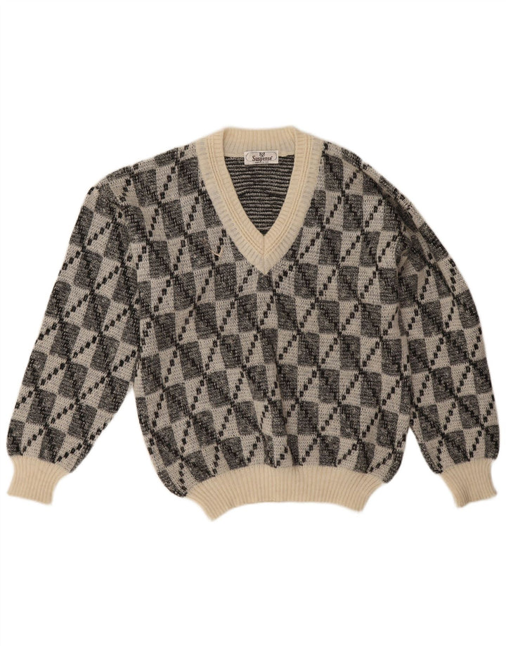 Sweter męski Suspense z dekoltem w szpic IT 50, średni czarny, geometryczny akryl