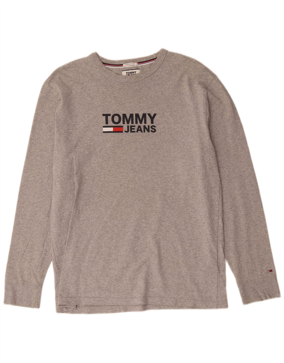 Męski top Tommy Hilfiger o regularnym kroju z grafiką, z długim rękawem, średnio szary, nakrapiany