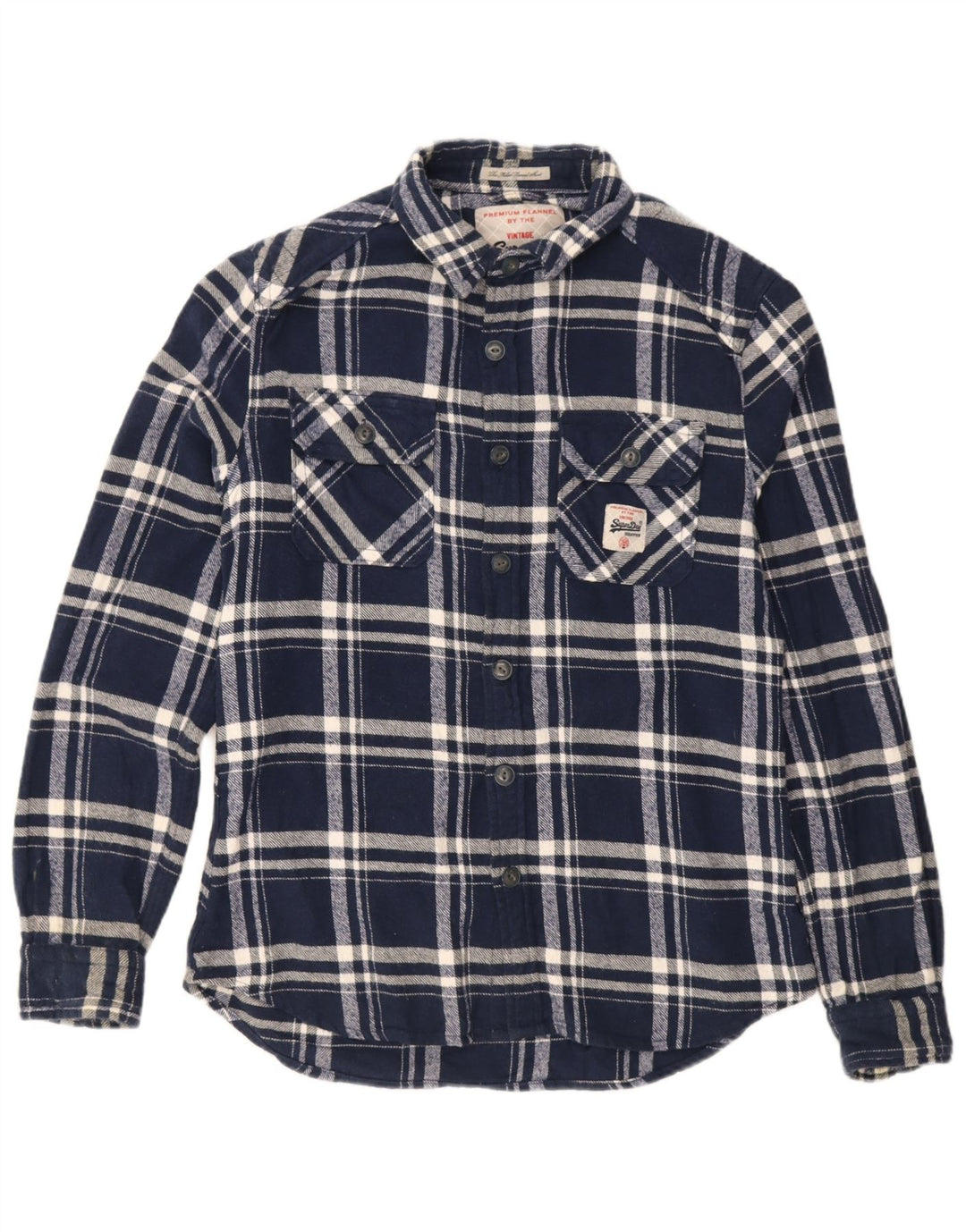 Męska koszula flanelowa Superdry, duża, granatowa, bawełniana w kratę