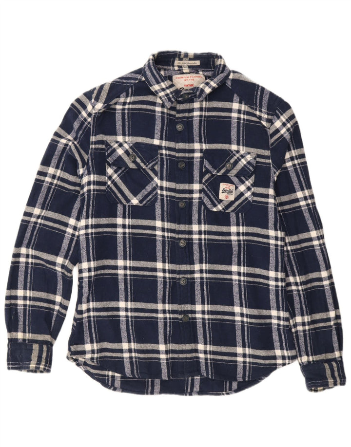 Męska koszula flanelowa Superdry, duża, granatowa, bawełniana w kratę