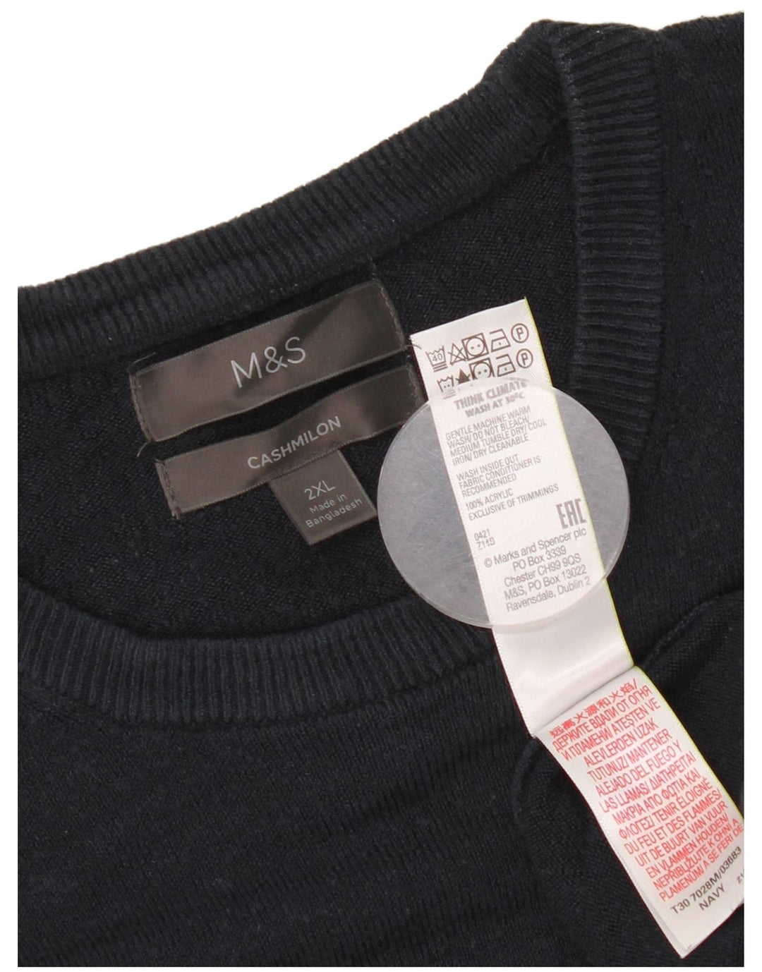 Marks & Spencer Męski sweter z okrągłym dekoltem 2XL Granatowy akryl