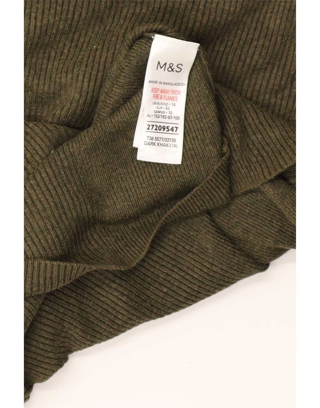 Marks & Spencer Damski sweter z golfem UK 14, duży, khaki, wiskoza