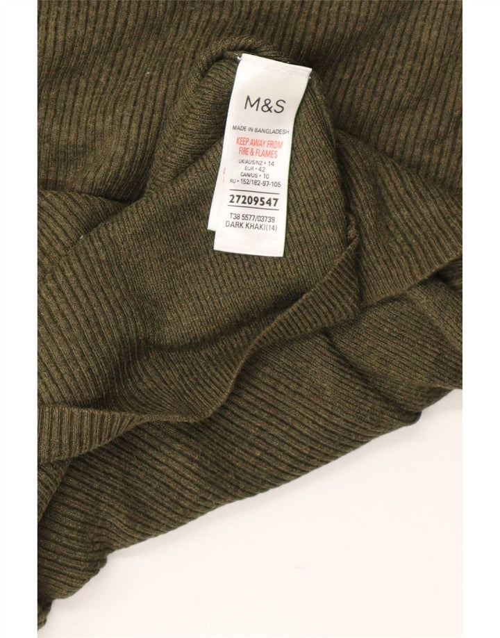 Marks & Spencer Damski sweter z golfem UK 14, duży, khaki, wiskoza