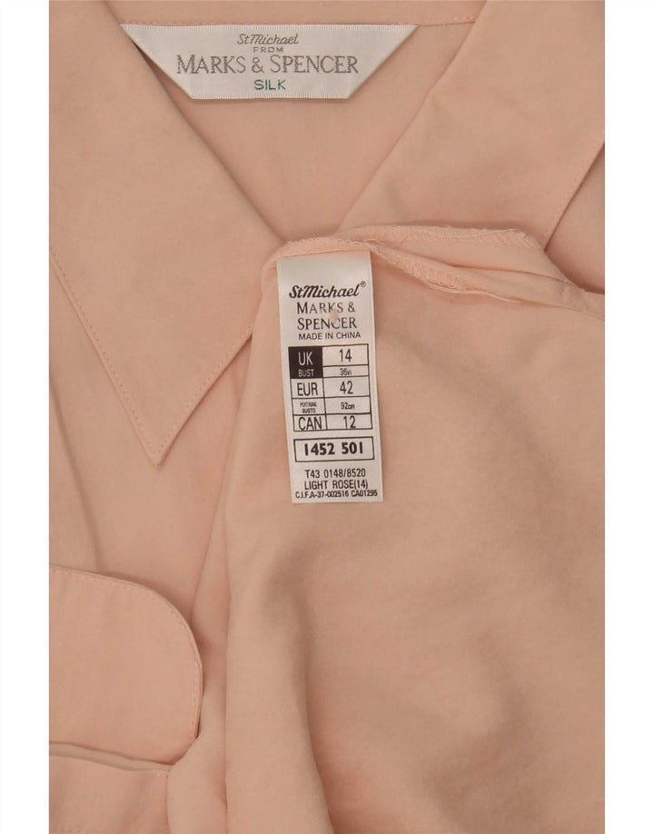 Marks & Spencer Damska bluzka koszulowa St. Michael UK 14, duża, różowa, jedwabna