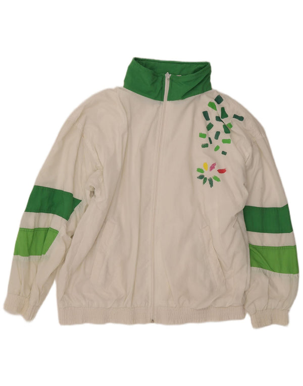 Męska wiatrówka w stylu vintage, graficzna UK 40, duża, biała, z blokami kolorów