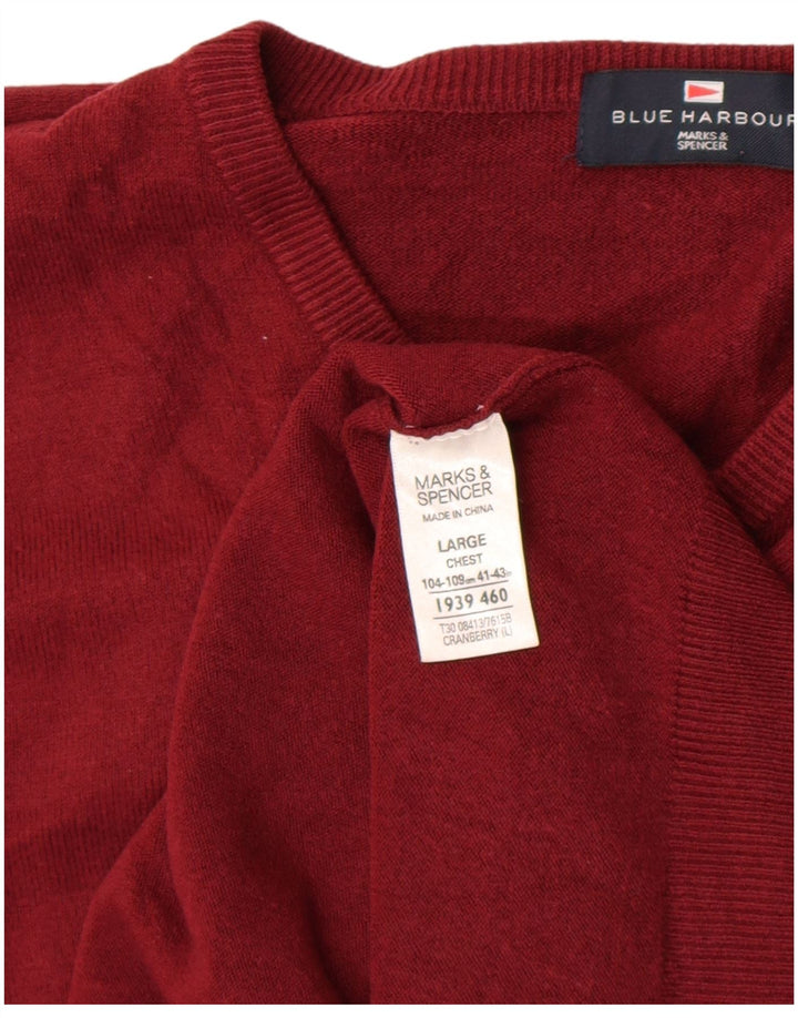 Marks & Spencer Męski sweter z dekoltem w kształcie litery V, duży, czerwony, akrylowy