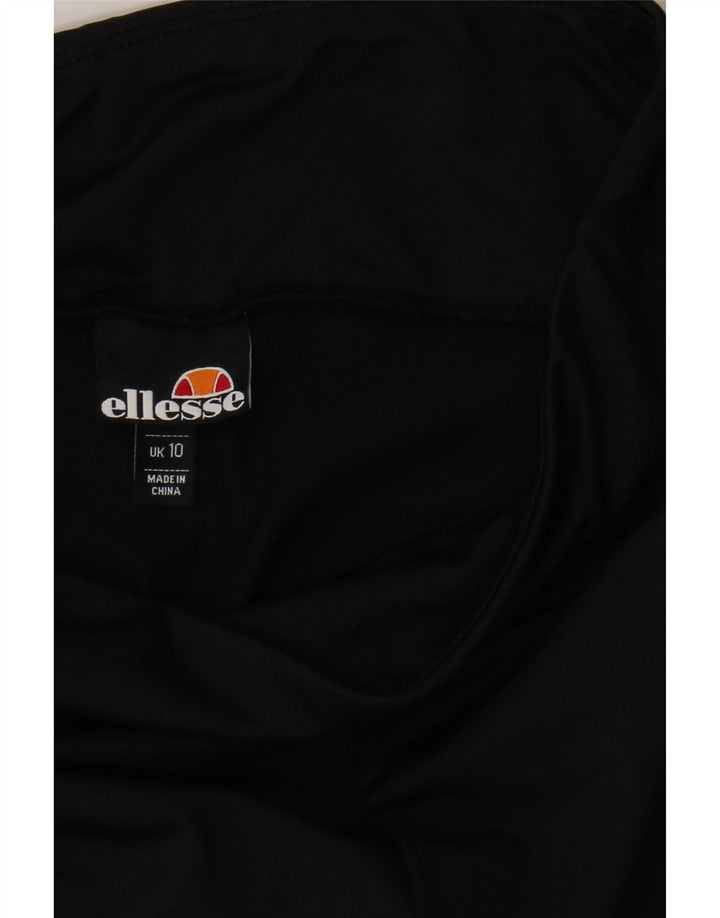 ELLESSE Womens Graphic Sport Shorts UK 10 Small Black Polyester Vintage Ellesse and Second-Hand Ellesse from Messina Hembry 