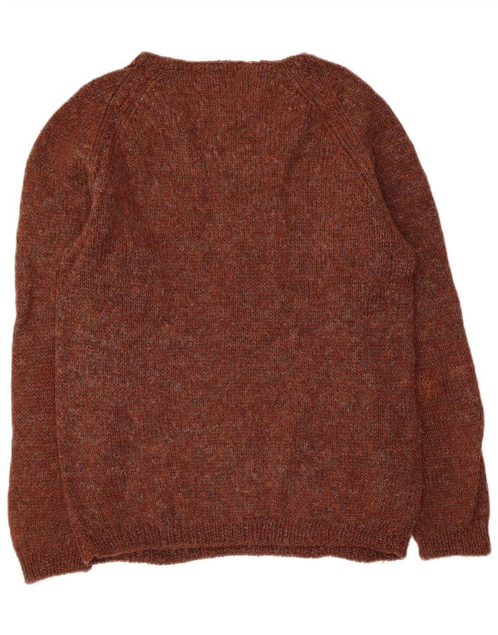 Sweter damski w stylu vintage z dekoltem w kształcie litery V, UK 14, średni brąz nakrapiany