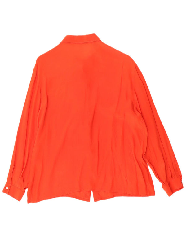 Damska bluzka koszulowa oversize w stylu vintage IT 50 XL Pomarańczowy jedwab w kwiaty