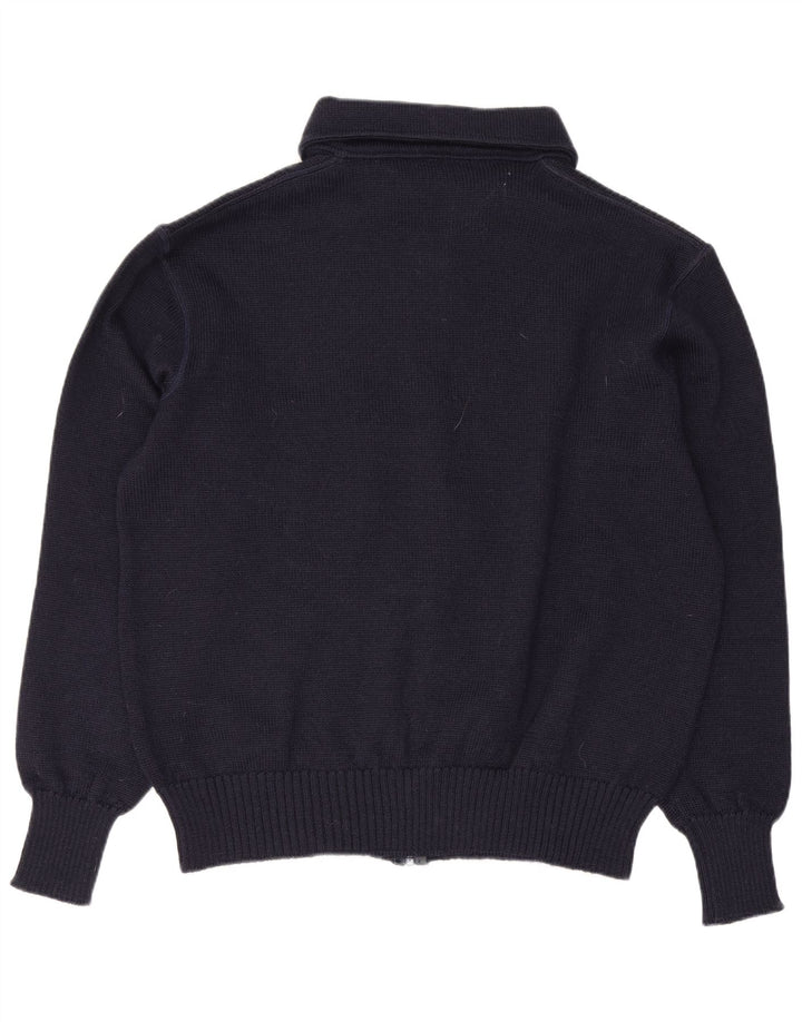 Vintage męski sweter rozpinany na zamek, duży, granatowy, wełniany