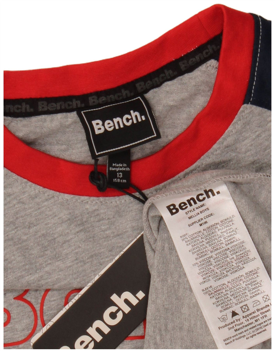 Chłopięcy T-shirt z grafiką BENCH, 12-13 lat, szara, bawełniana w bloki kolorów