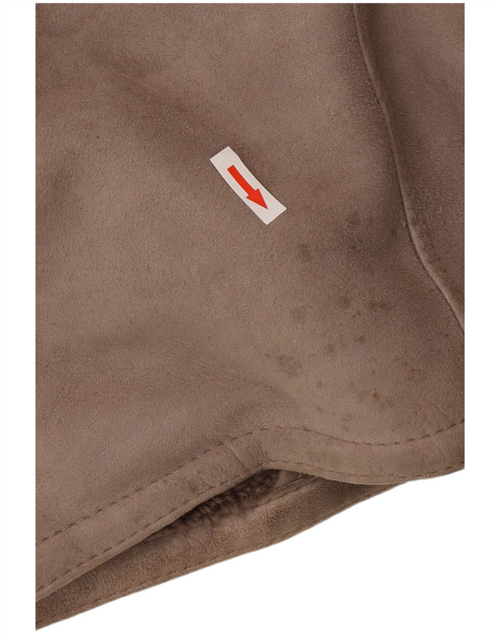 Vintage damski płaszcz oversize z owczej skóry IT 46, duży szary shearling