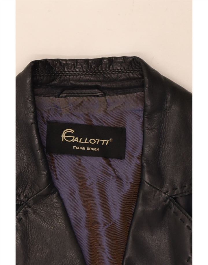 GALLOTTI Womens 3 Button Leather Blazer Jacket UK 14 Medium Black Vintage Gallotti and Second-Hand Gallotti from Messina Hembry 