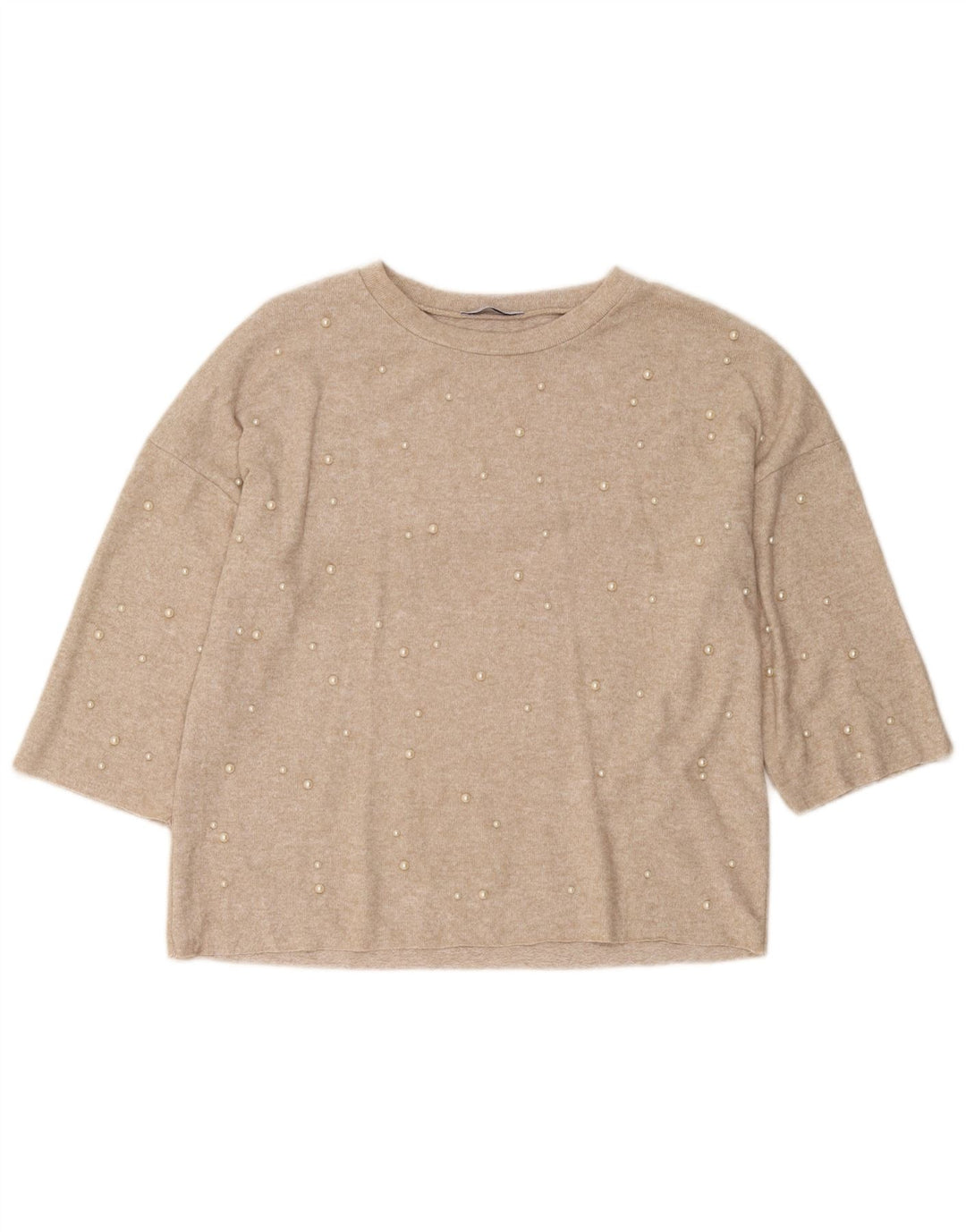 Damski sweter Zara Trafaluc z rękawem 3/4, UK 10, mały, beżowy, nakrapiany