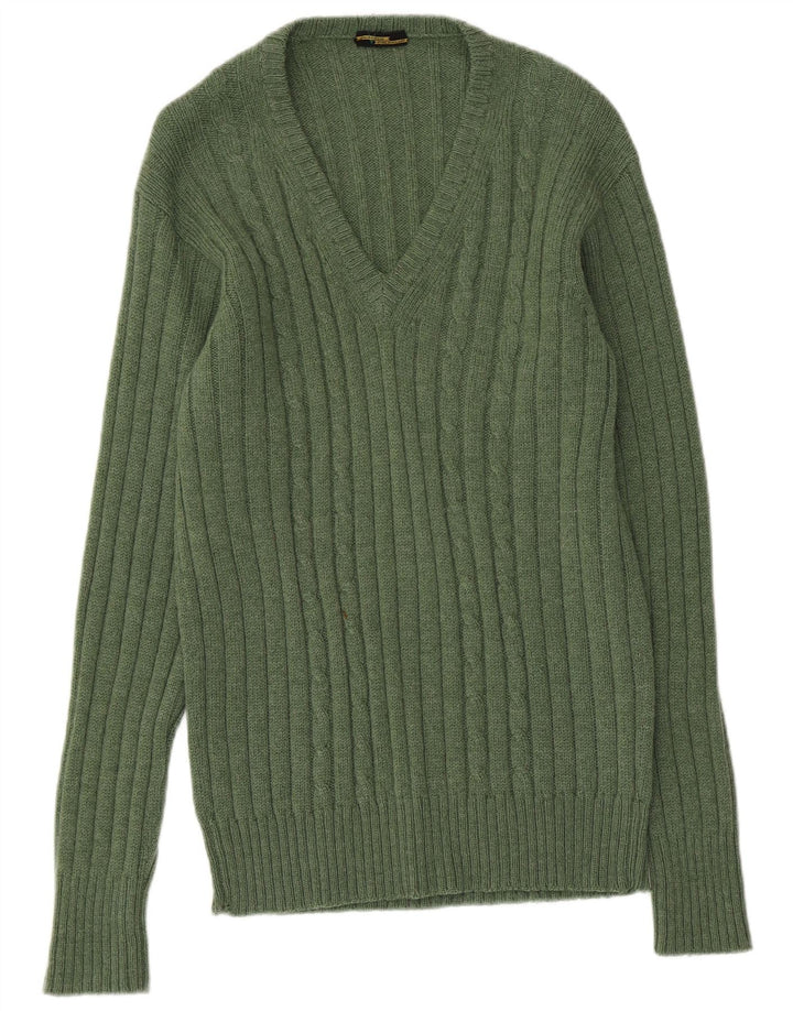 Valdoglio Męski sweter z dekoltem w kształcie litery V, mały, zielony, wełniany