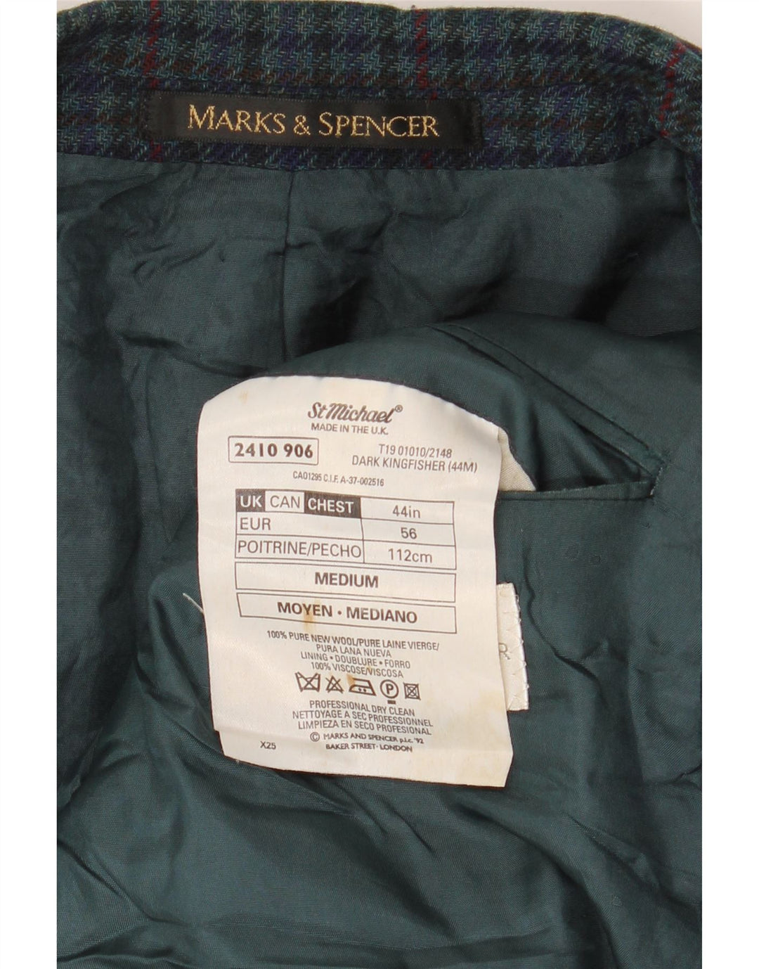 Marks & Spencer Męska marynarka St. Michael Blazer UK 44 XL Zielona pepitka