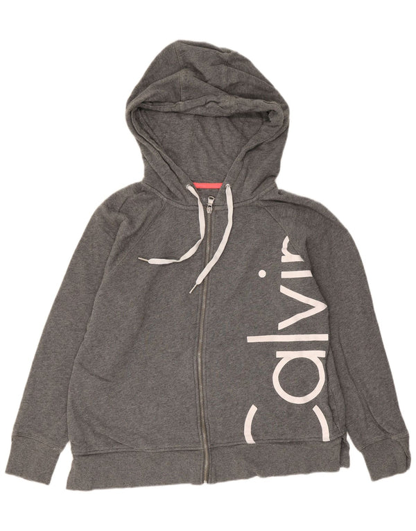 Damski sweter z kapturem i zamkiem błyskawicznym Calvin Klein UK 16, duży, szary, bawełniany