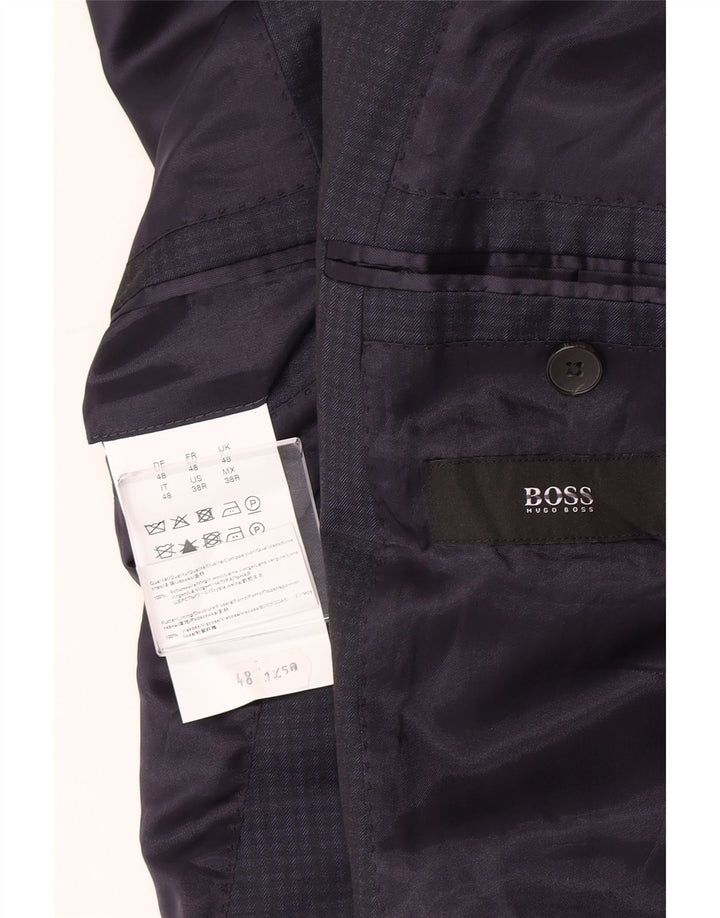 Męska marynarka zapinana na 2 guziki Hugo Boss IT 48 Średni granatowy materiał w kratkę