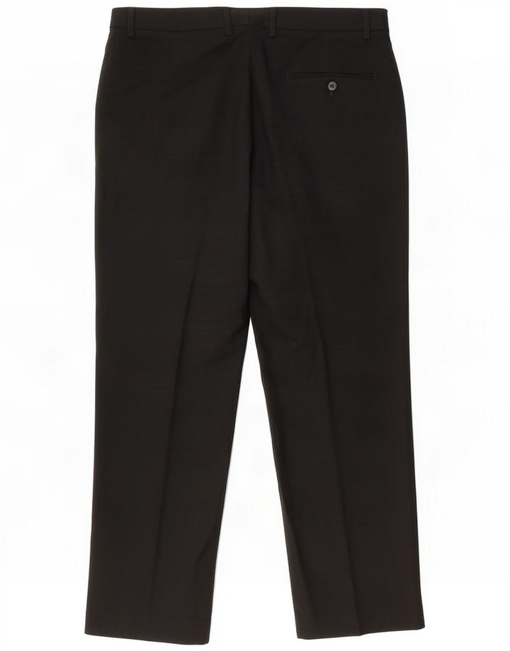 Męskie spodnie garniturowe Marks & Spencer o regularnym kroju W36 L31, czarny poliester