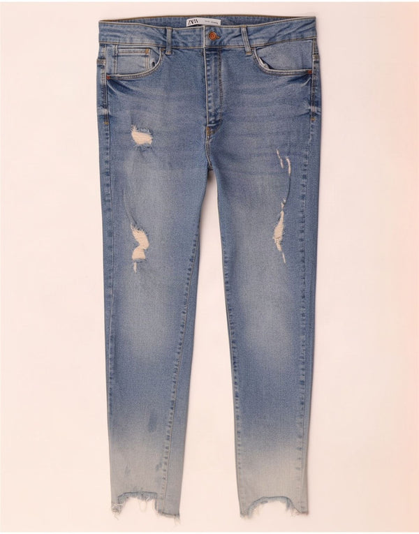 Damskie jeansy Zara w trudnej sytuacji, przycięte, EU 44 XL W34 L26, niebieska bawełna