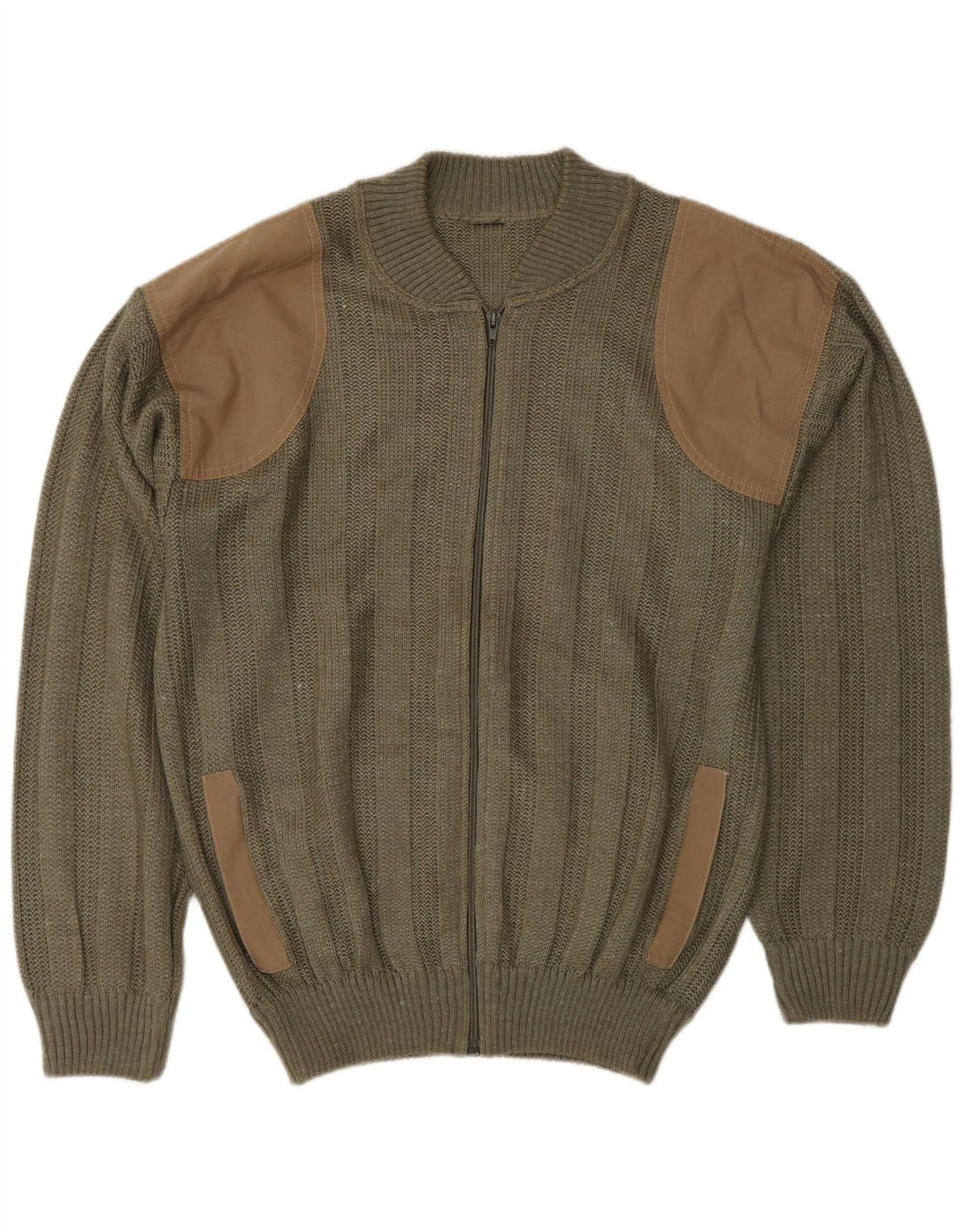 Sweter męski w stylu vintage, średni khaki, akryl w blokach kolorystycznych