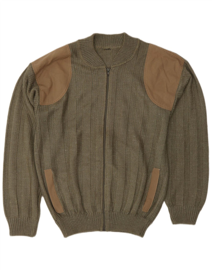 Sweter męski w stylu vintage, średni khaki, akryl w blokach kolorystycznych
