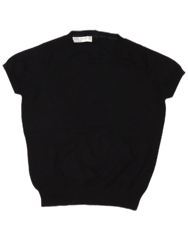 Damski sweter Zara z krótkim rękawem i okrągłym dekoltem UK 14, średni czarny