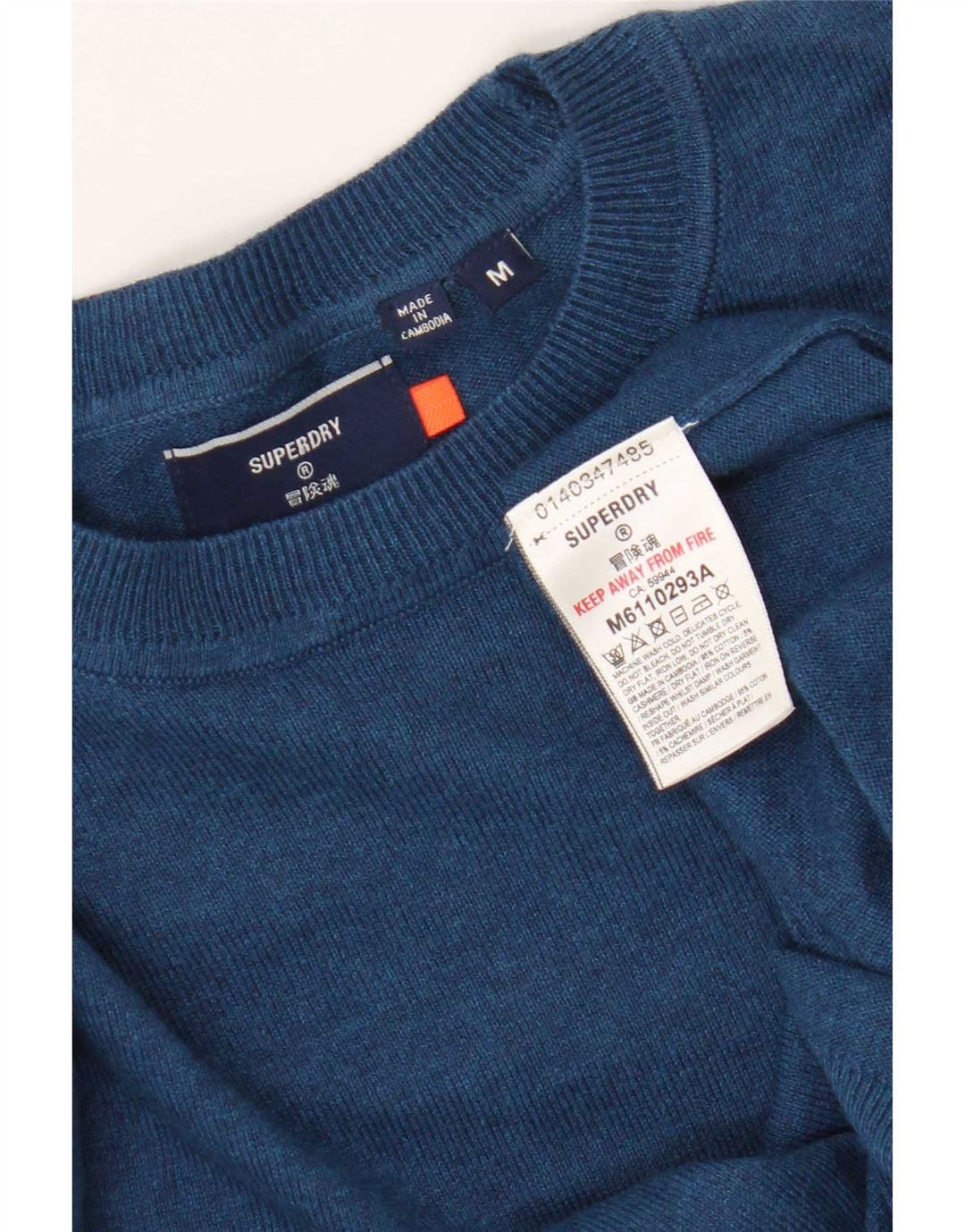 Męski sweter z okrągłym dekoltem Superdry, średnioniebieski, bawełniany