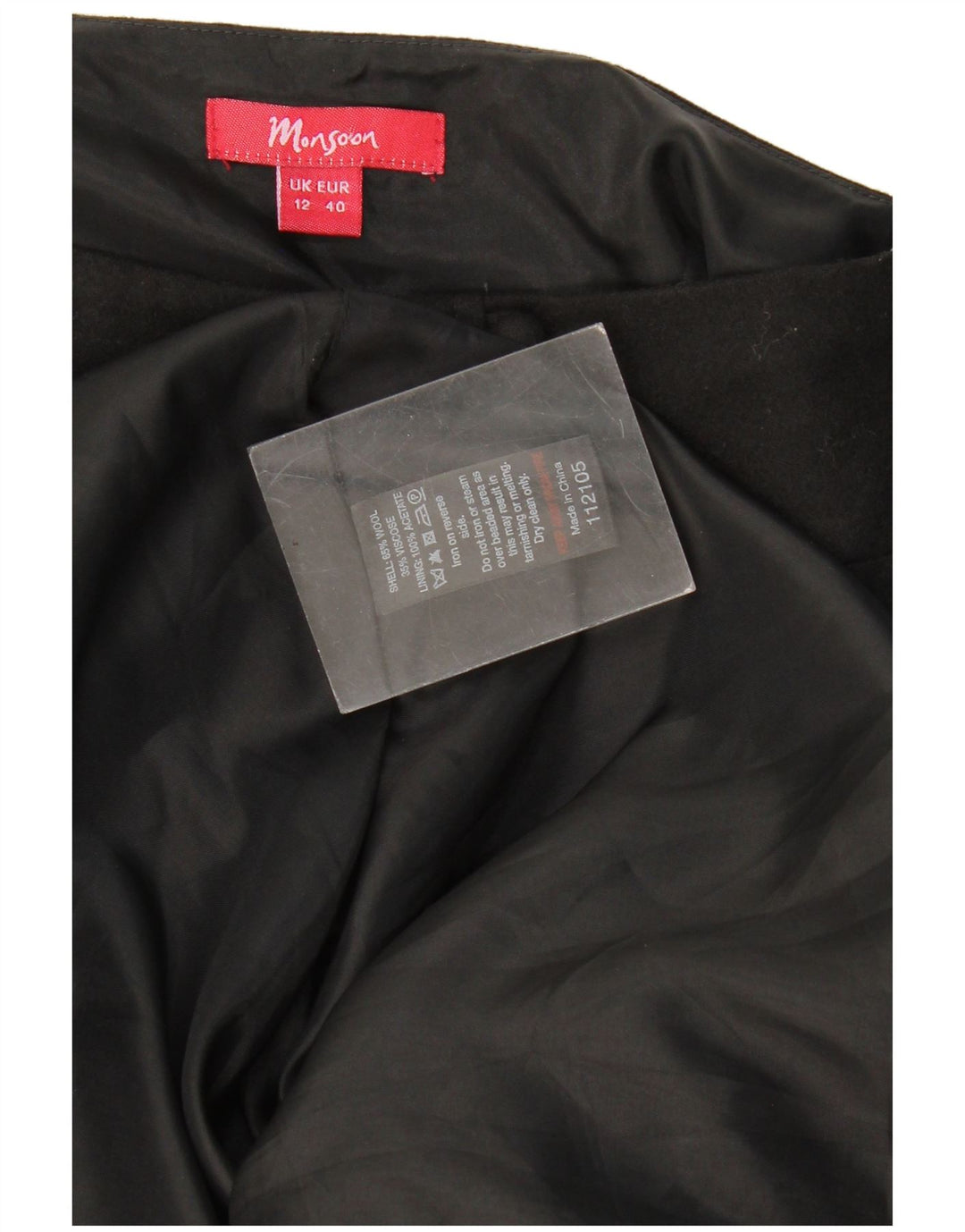 Damska spódnica w kształcie litery A Monsoon UK 12 Medium W32 Czarna geometryczna wełna