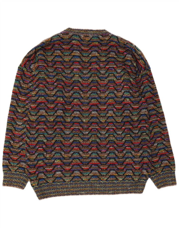 Męski sweter w stylu vintage z dekoltem w szpic, mały, wielobarwny, wełniany jodełka