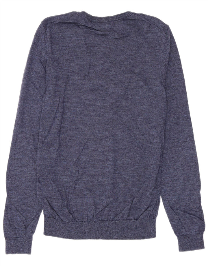 Męski sweter z okrągłym dekoltem Hugo Boss, średni granatowy wełniany