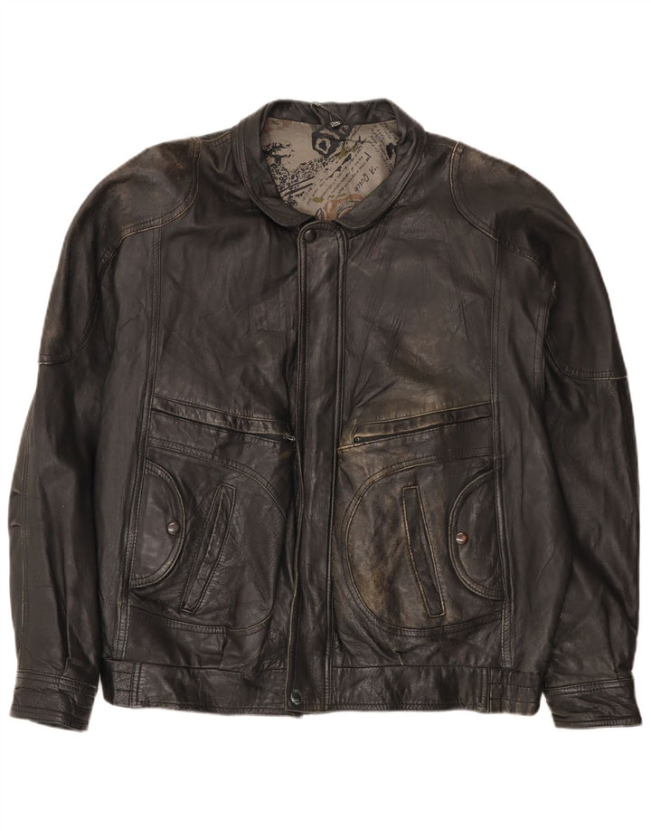 Męska skórzana kurtka bomber w stylu vintage IT 54 2XL czarna