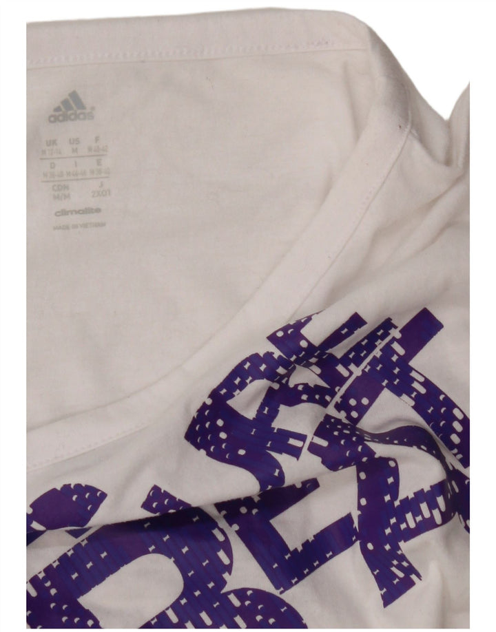 Damska koszulka ADIDAS Climalite Graphic Top UK 12/14 Średnia biel