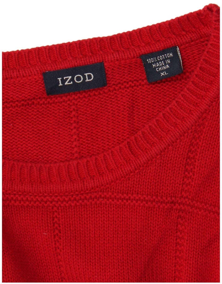 Izod Męski sweter z okrągłym dekoltem XL, czerwony, bawełniany