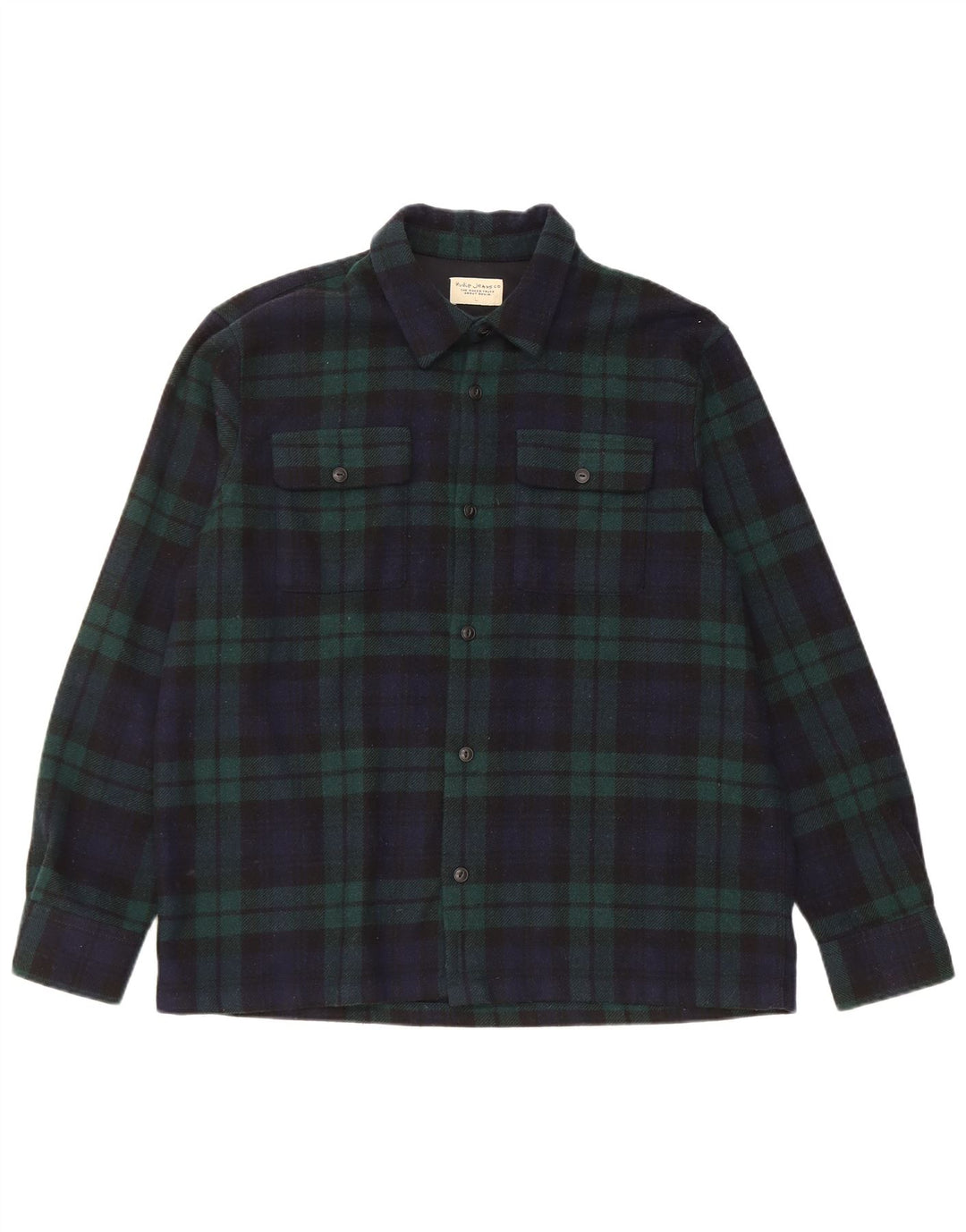 Męska koszula flanelowa Nudie Jeans, duża, wełniana w granatową kratę