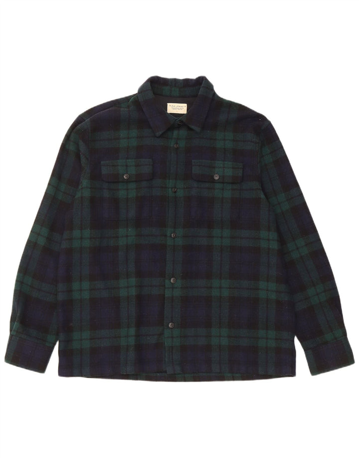 Męska koszula flanelowa Nudie Jeans, duża, wełniana w granatową kratę