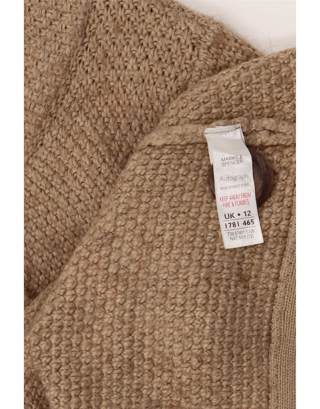 Marks & Spencer Damski sweter rozpinany z rękawem 3/4, UK 12, średni beż