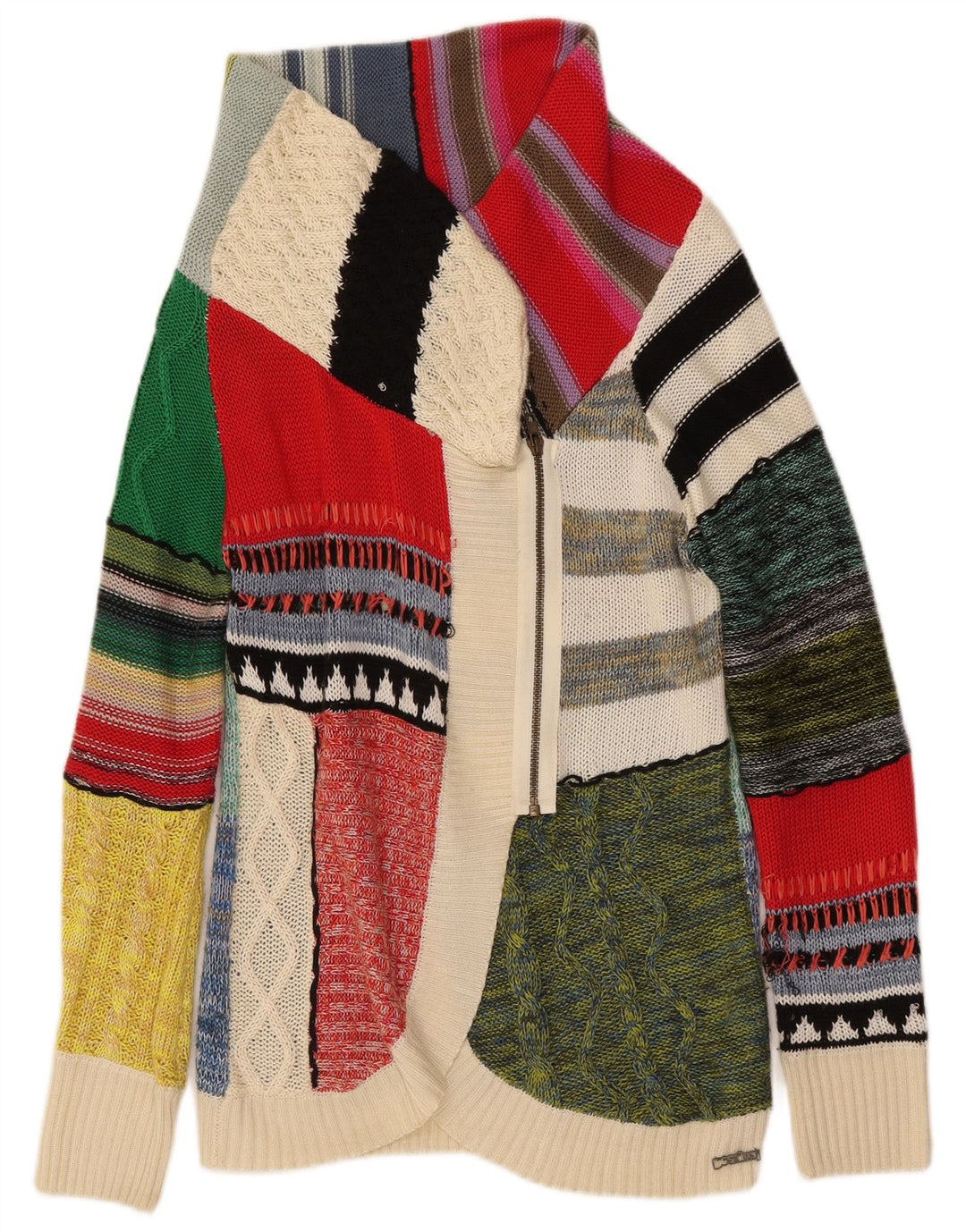 Sweter damski DESIGUAL UK 16, duży, wielobarwny patchwork