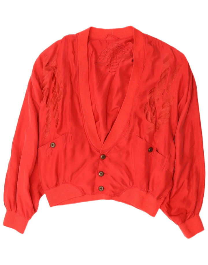 Męska kurtka bomber w stylu vintage z grafiką UK 42 XL, czerwony jedwab