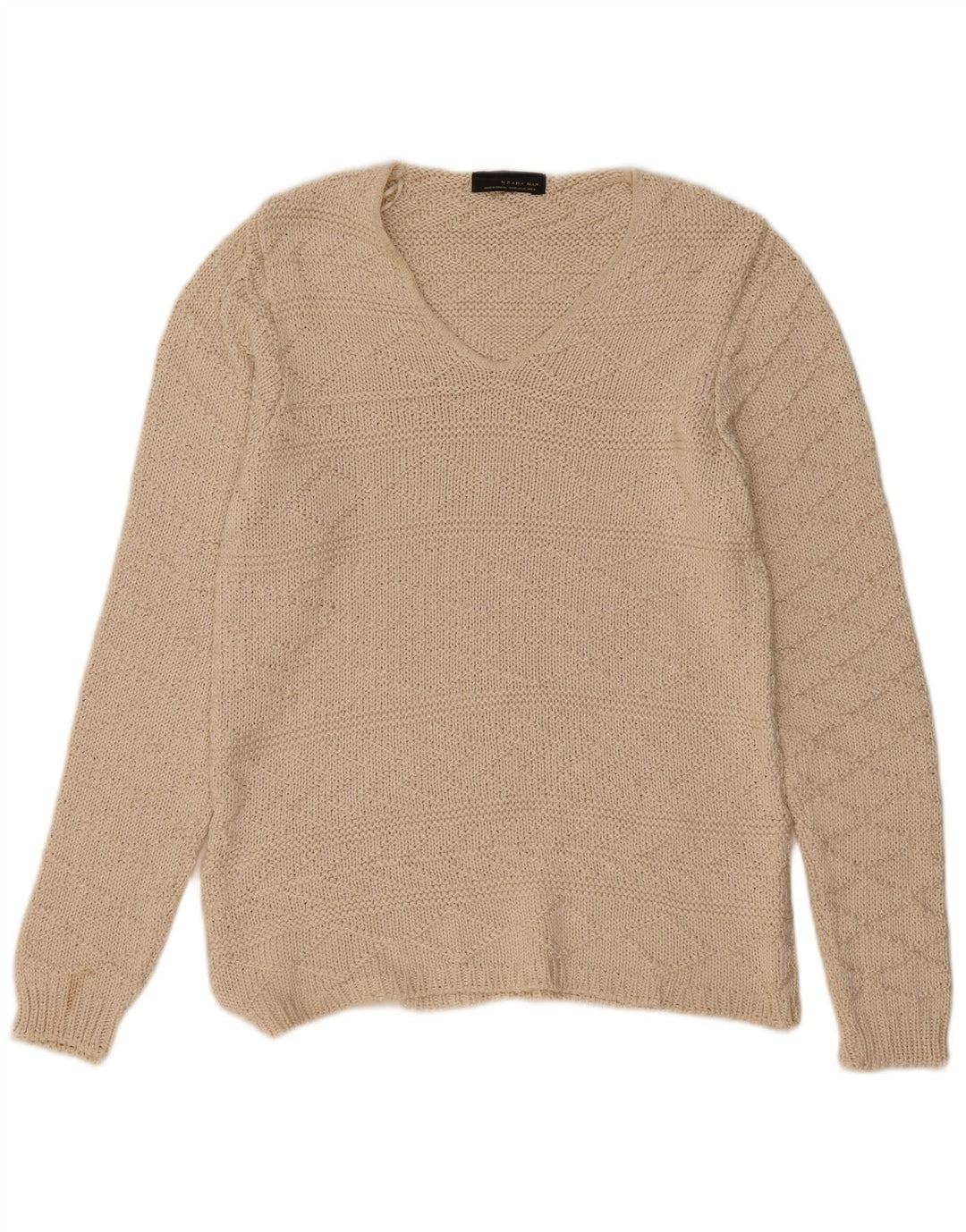 Męski sweter Zara z dekoltem w kształcie litery V, XL, beżowy, akrylowy