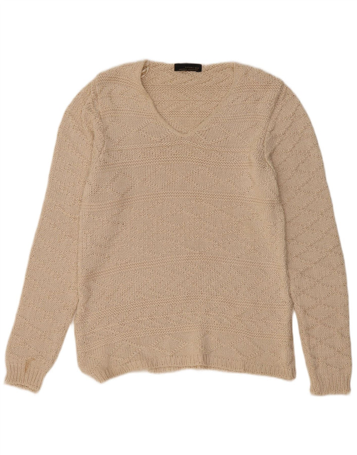 Męski sweter Zara z dekoltem w kształcie litery V, XL, beżowy, akrylowy