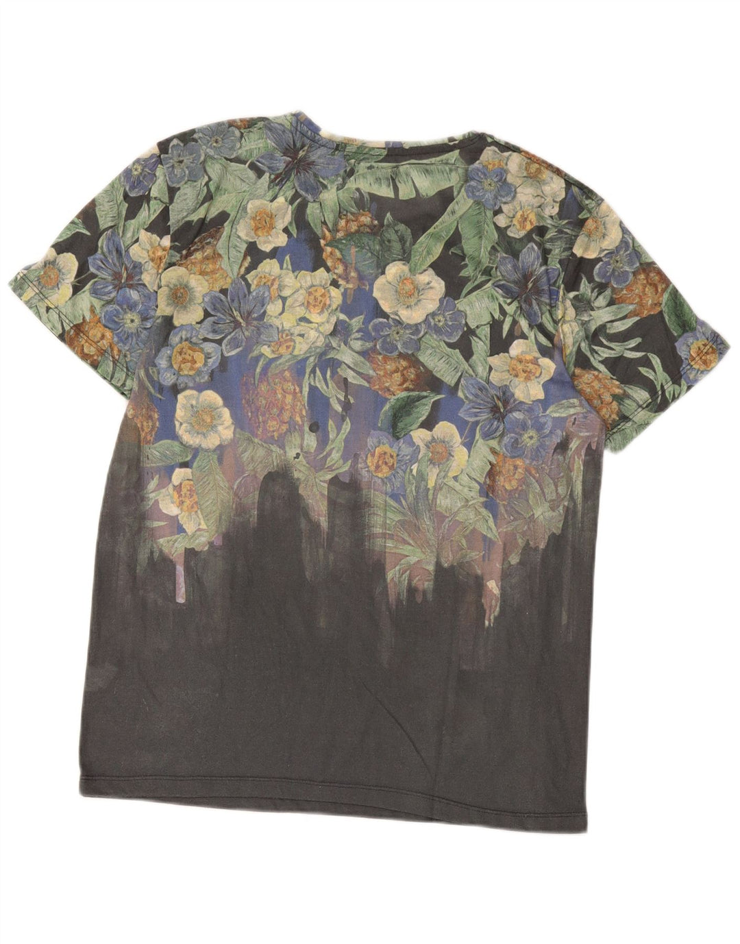 Męski T-shirt z grafiką Zara, duży, szary, kwiatowy poliester