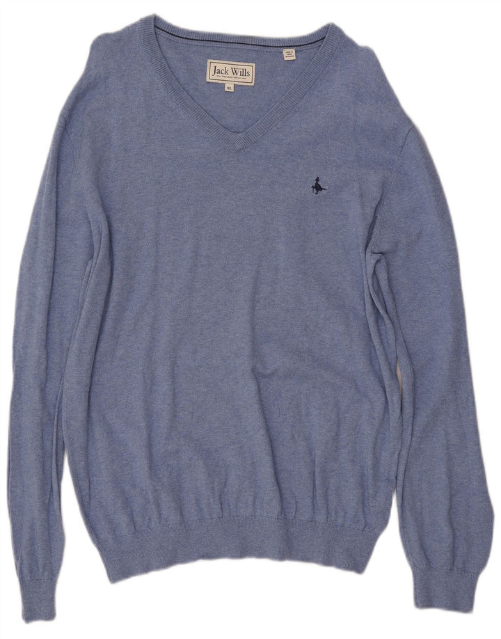 JACK WILLS Męski sweter z dekoltem w kształcie litery V, XL, niebieski, bawełniany