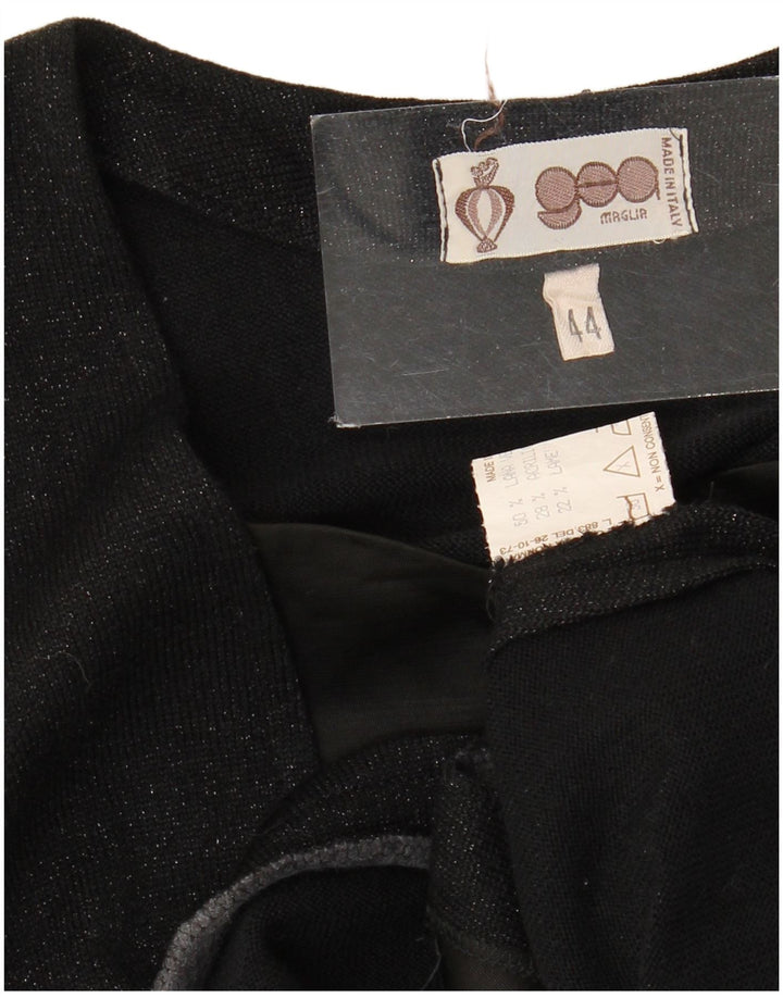 Sweter damski w stylu vintage, otwarty kardigan IT 44, średnia czarna dziewicza wełna