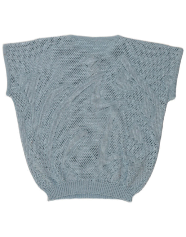 Vintage Womens See Through Crew Neck Jumper Sweater UK 14 Medium Blue