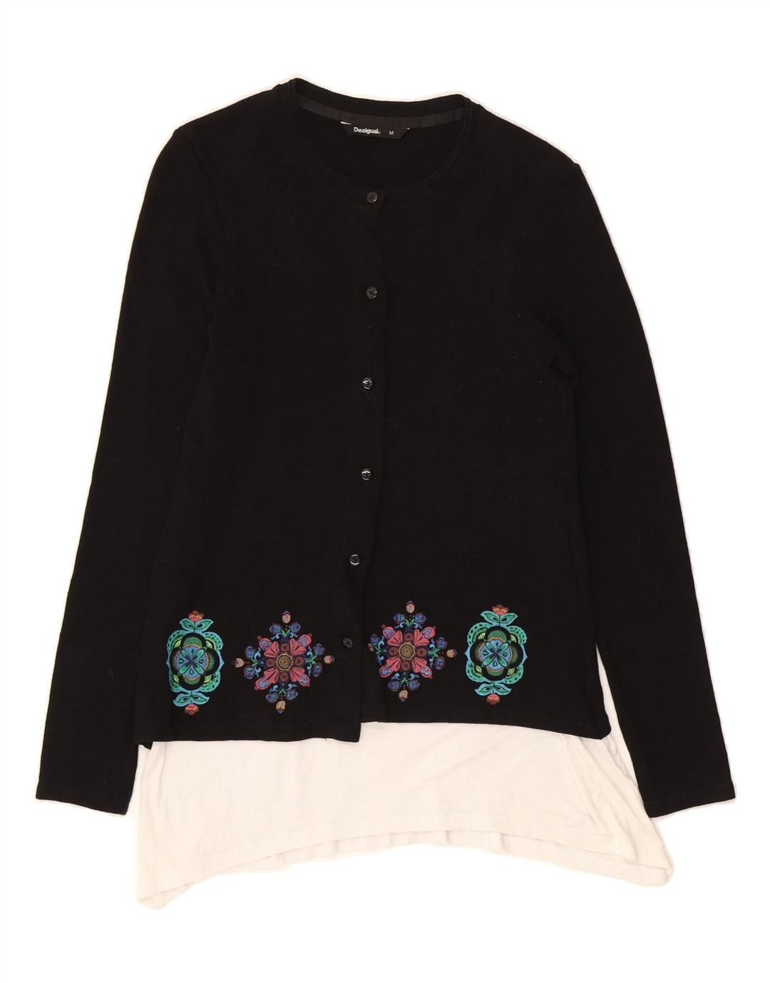 DESIGUAL Womens Cardigan Sweater UK 12 Medium Black Colourblock Polyester Vintage Desigual and Second-Hand Desigual from Messina Hembry 