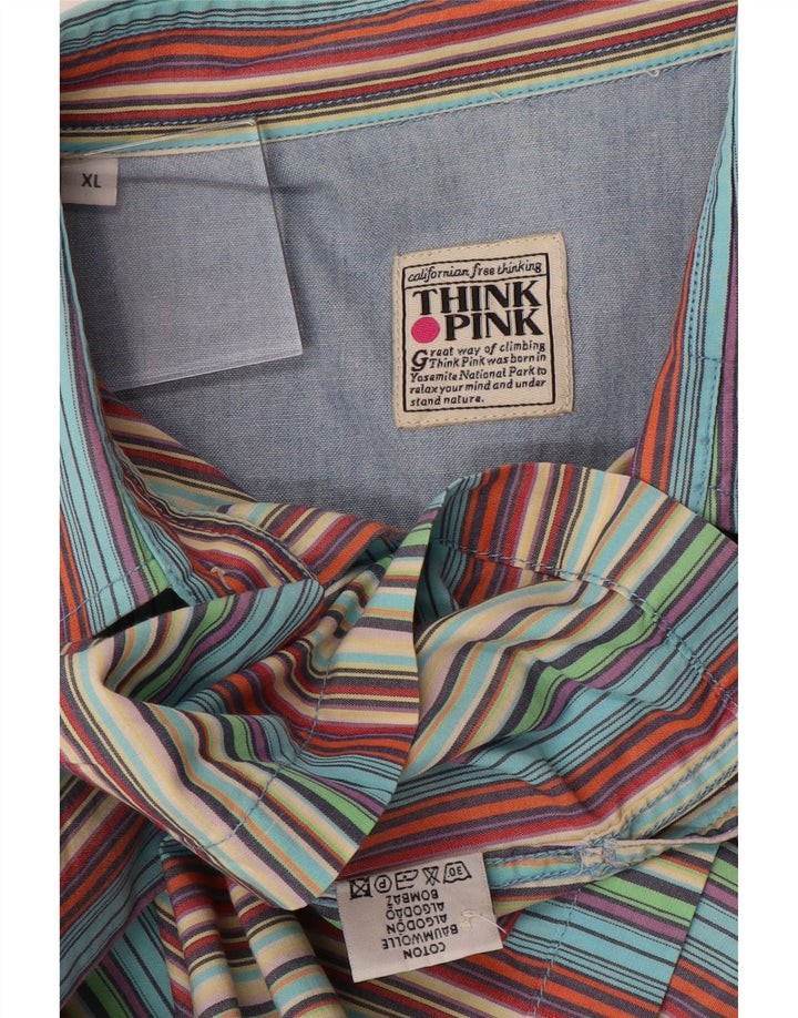 THINK PINK Mens Short Sleeve Shirt XL Multicoloured Striped Cotton Vintage Think Pink and Second-Hand Think Pink from Messina Hembry 